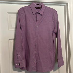 Men’s dress shirt. Color: Cranberry. Very small check pattern.